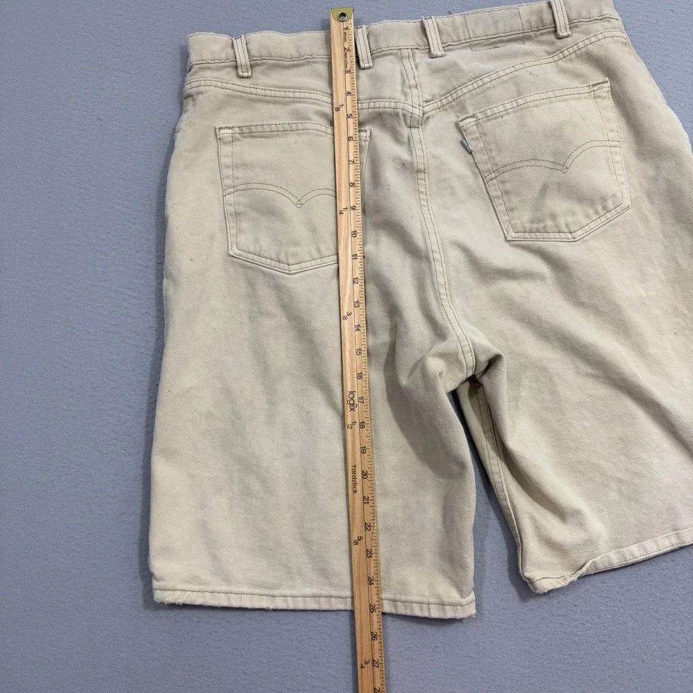 Vintage 90s Levis Silvertab Loose Denim Shorts 40 Baggy Beige Khaki Made in USA